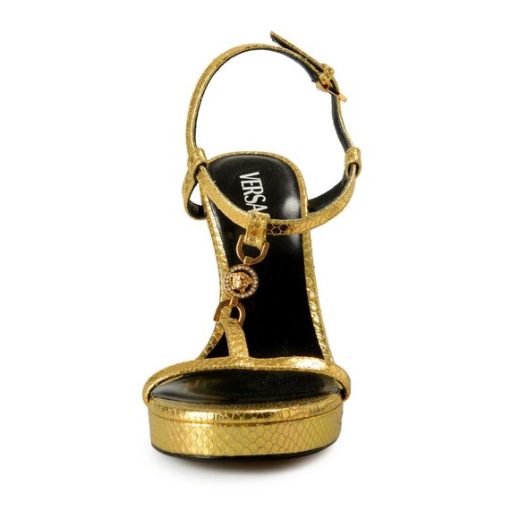 Versace Women's Gold Medusa Leather Heeled Platform Pumps Shoes US 7.5 IT 37.5 - Picture 5 of 8